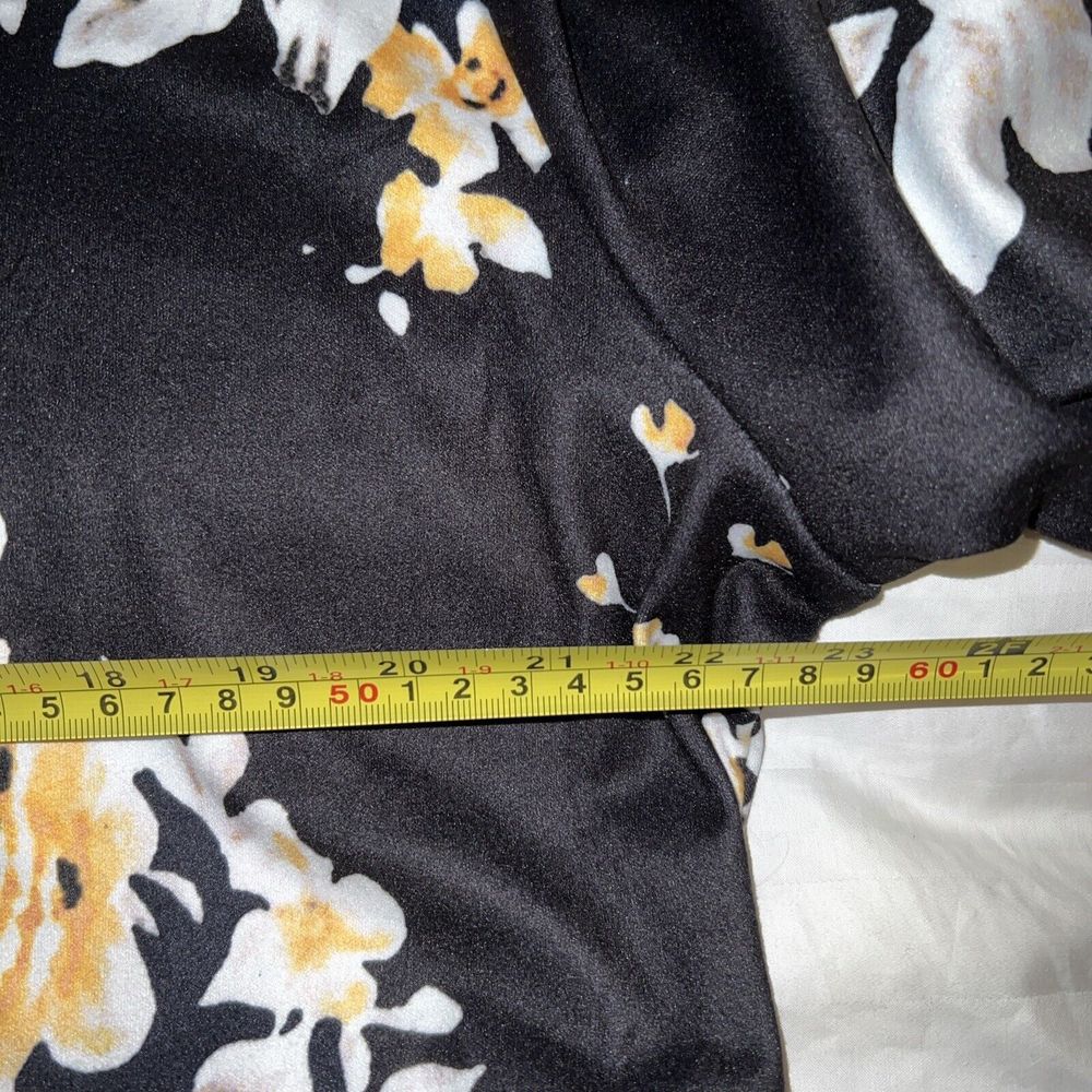 Fantaslook Floral Print Black Yellow White Long Sleeve Top Size Large Warm Soft - Picture 5 of 9